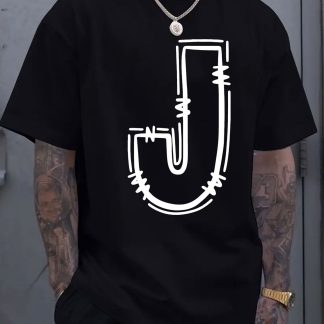 Men's Casual Cotton T-shirt with Fashionable J Letter Print - Breathable and Comfortable, Spring and Summer Fit